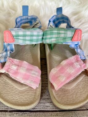 Carter's Toddler Girls Pink, Green and Blue Gingham Sandals, Size 7